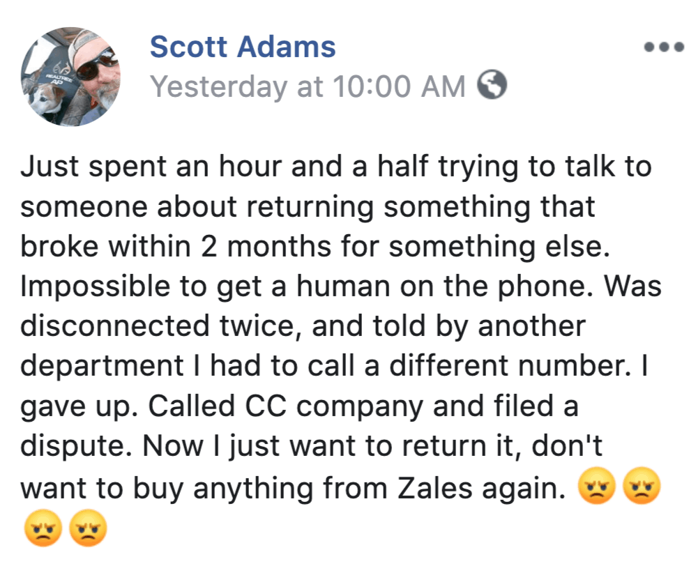 Facebook bad Zales review
