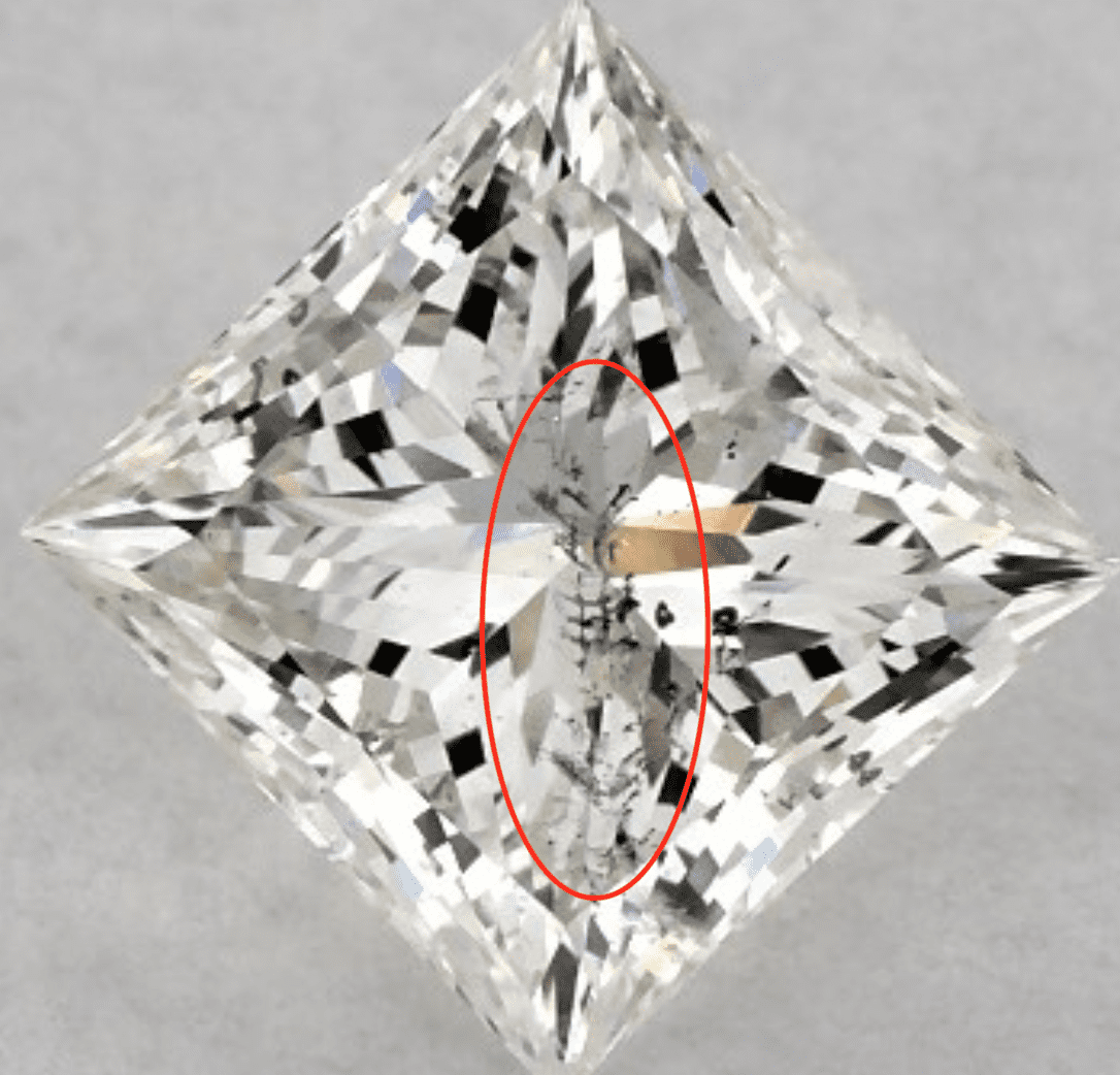 i clarity diamond with inclusions seen from face up view