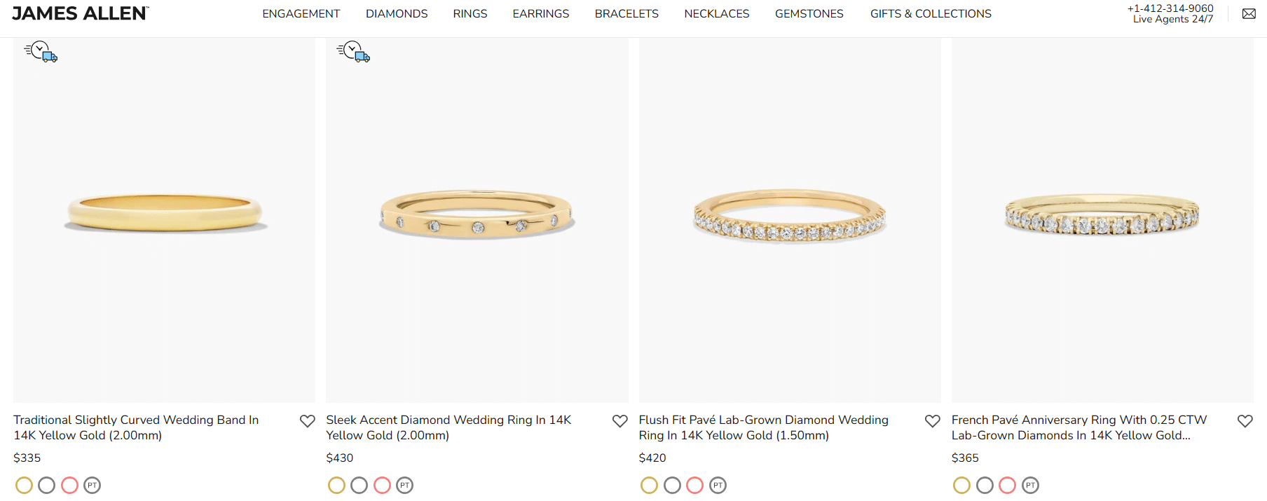 Elegant 14K yellow gold rings from James Allen, featuring diamond and classic band styles — luxury gold rings under 0.