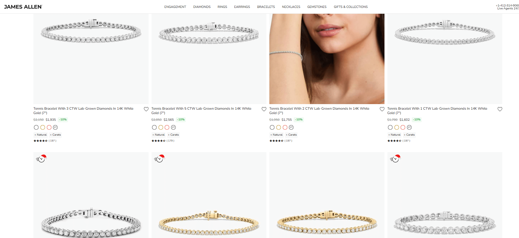 14K white gold tennis bracelet featuring 3 CTW lab-grown diamonds displayed on a white background.