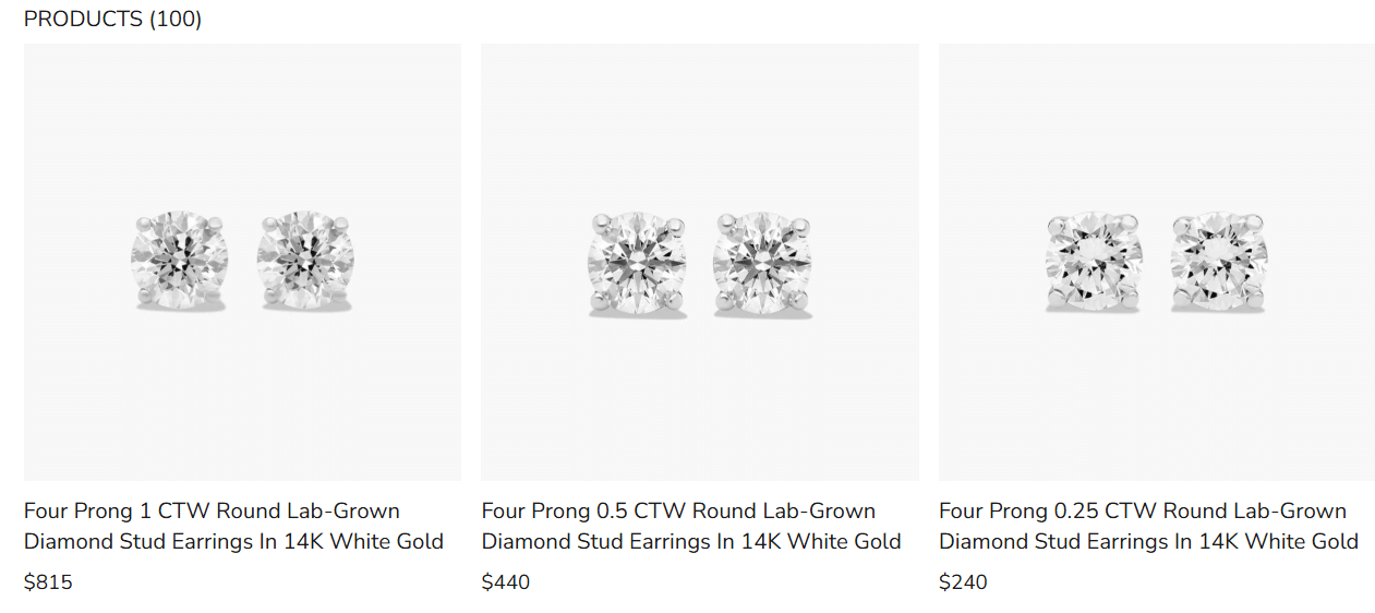 Round cut lab-grown diamond four prong stud earrings in 14k white gold