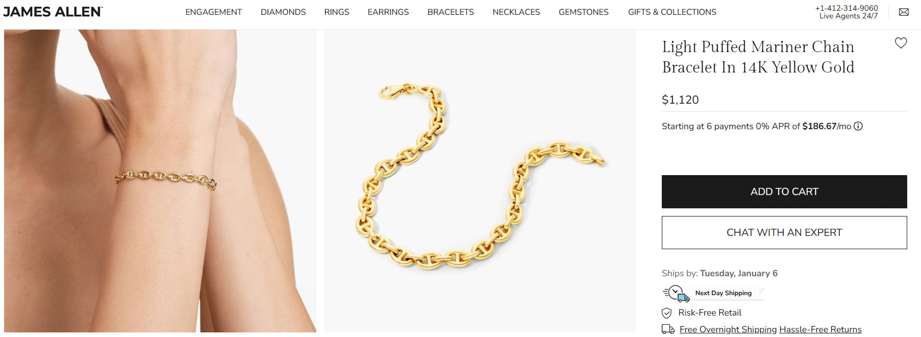 14K yellow gold mariner chain bracelet worn on wrist