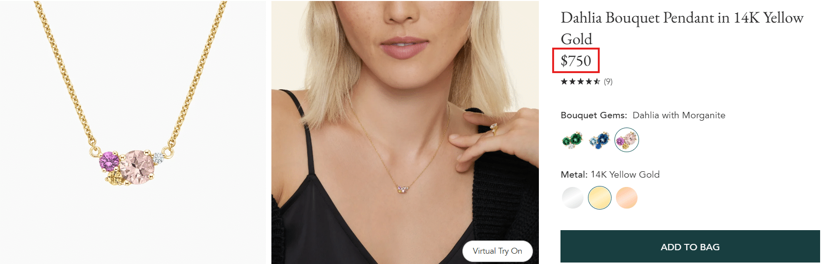 Dahlia bouquet gemstone pendant in 14K yellow gold with morganite — elegant floral necklace.